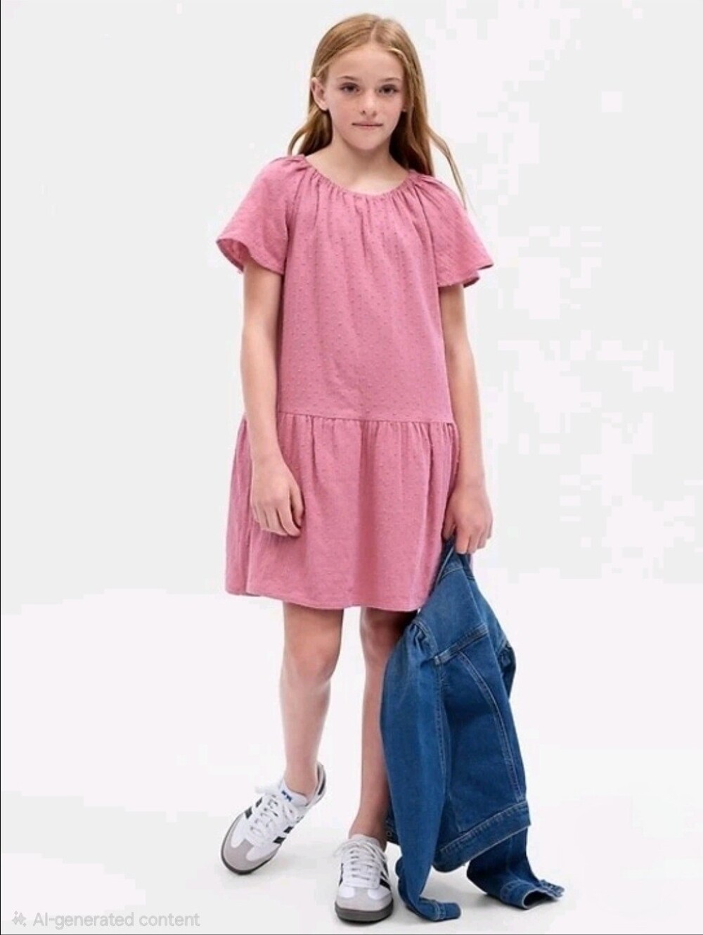 Gap Kids Swiss Dot Cotton Flutter Shift Tiered Dress Mauve Pink Girls Size XXL